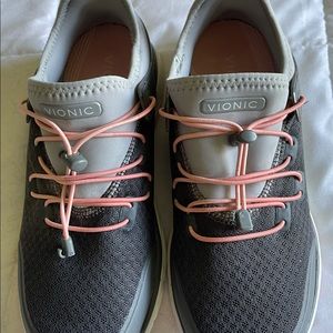 Vionic sneakers. Dark and light gray uppers, peach accents. Worn ONCE.